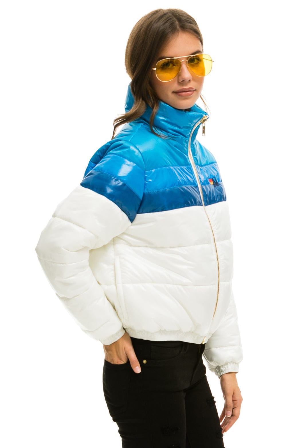 Classic COLOR BLOCK LUXE APRES PUFFER JACKET - GLOSSY WHITE DRESDEN