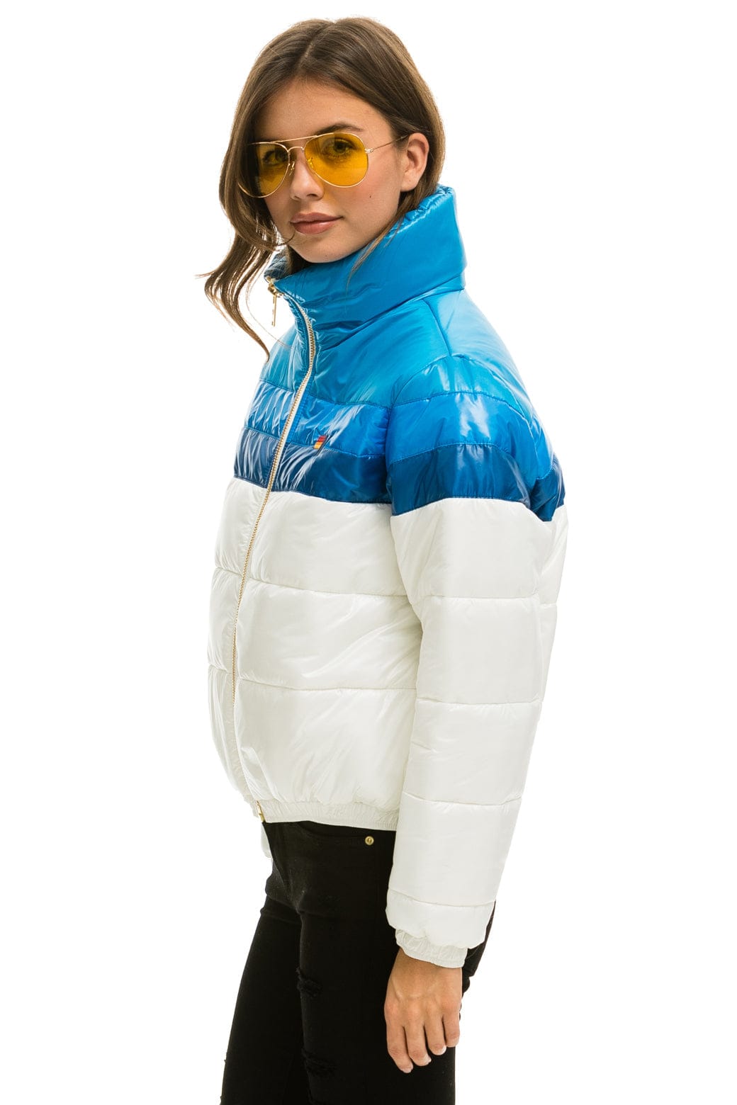 Classic COLOR BLOCK LUXE APRES PUFFER JACKET - GLOSSY WHITE DRESDEN
