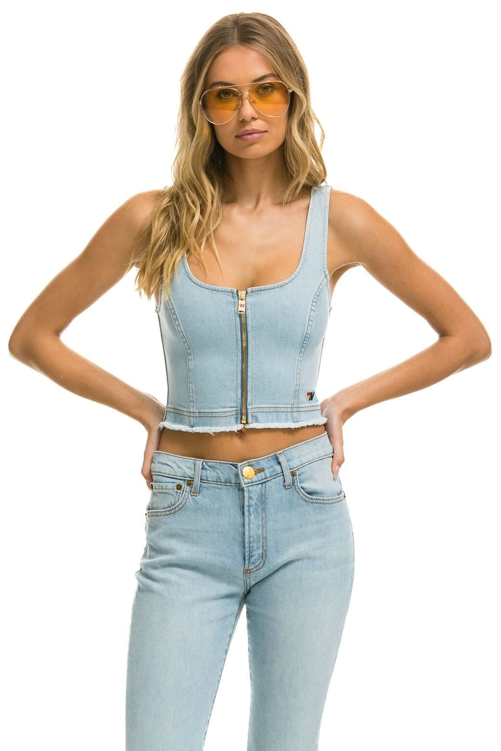 Classic DENIM TOP ZIP FRONT BUSTIER - SUPER LIGHT