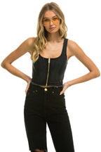 Classic DENIM TOP ZIP FRONT BUSTIER - VINTAGE BLACK