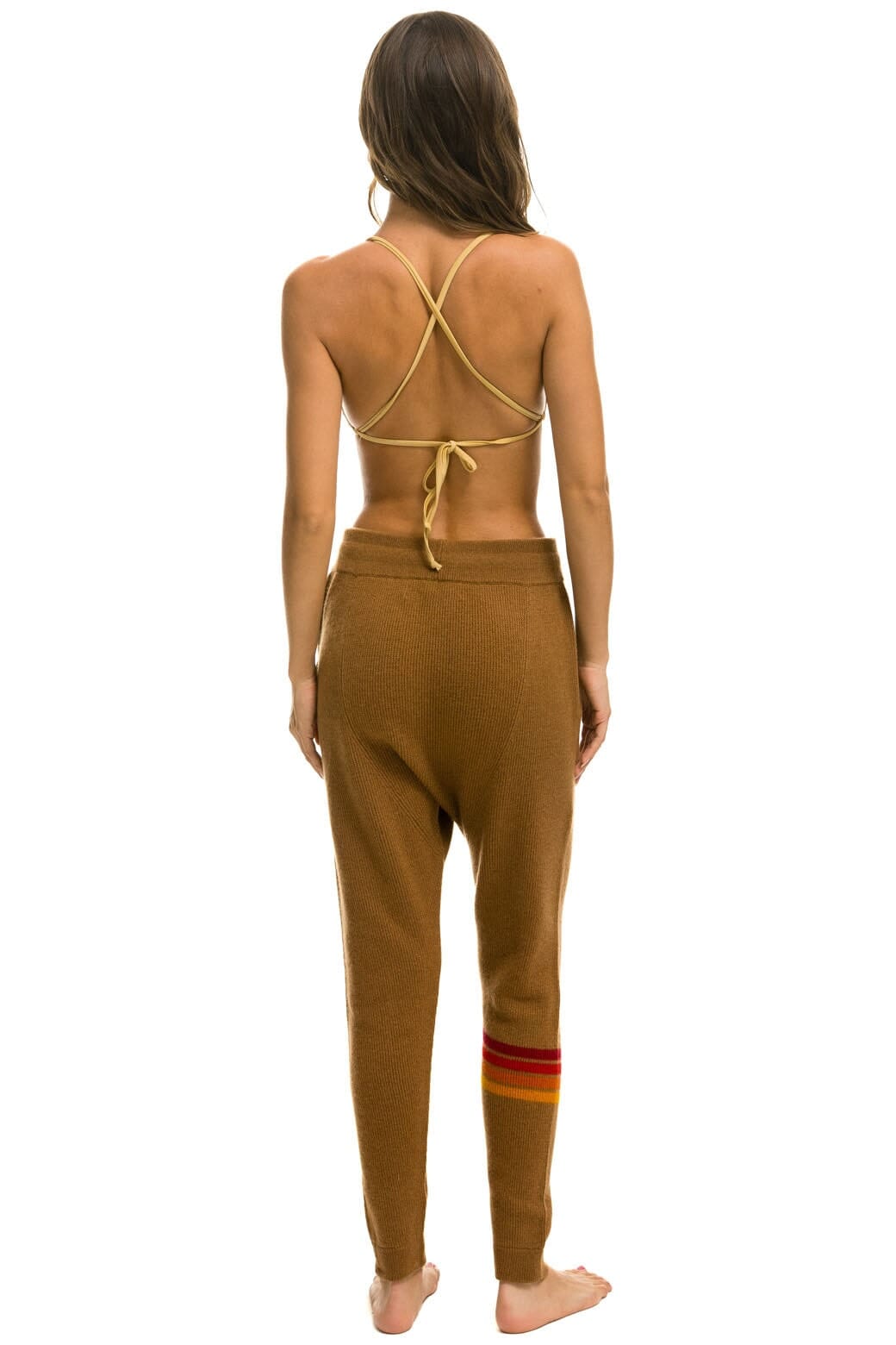 Classic RAINBOW 4 STRIPE CASHMERE RELAXED FIT PANT - BUTTERSCOTCH