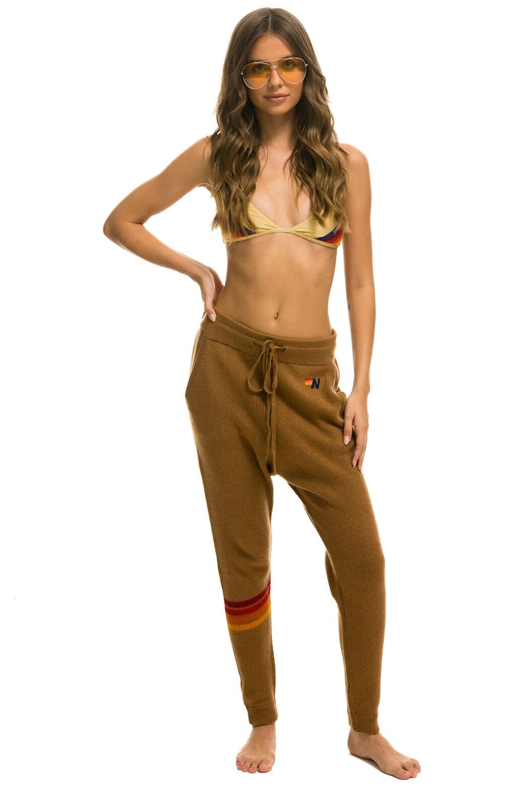 Classic RAINBOW 4 STRIPE CASHMERE RELAXED FIT PANT - BUTTERSCOTCH