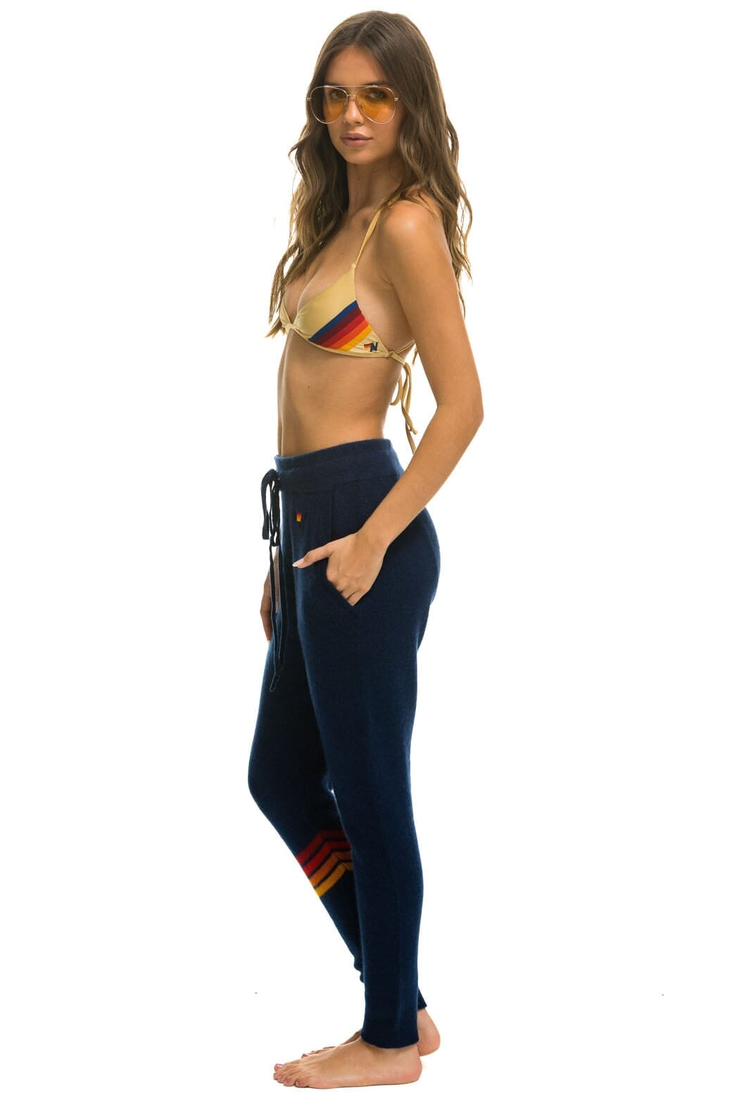 Classic RAINBOW 4 STRIPE CASHMERE RELAXED FIT PANT - MIDNIGHT