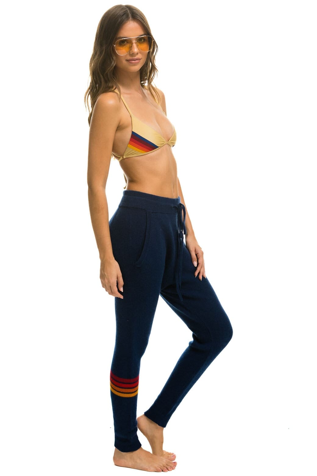 Classic RAINBOW 4 STRIPE CASHMERE RELAXED FIT PANT - MIDNIGHT