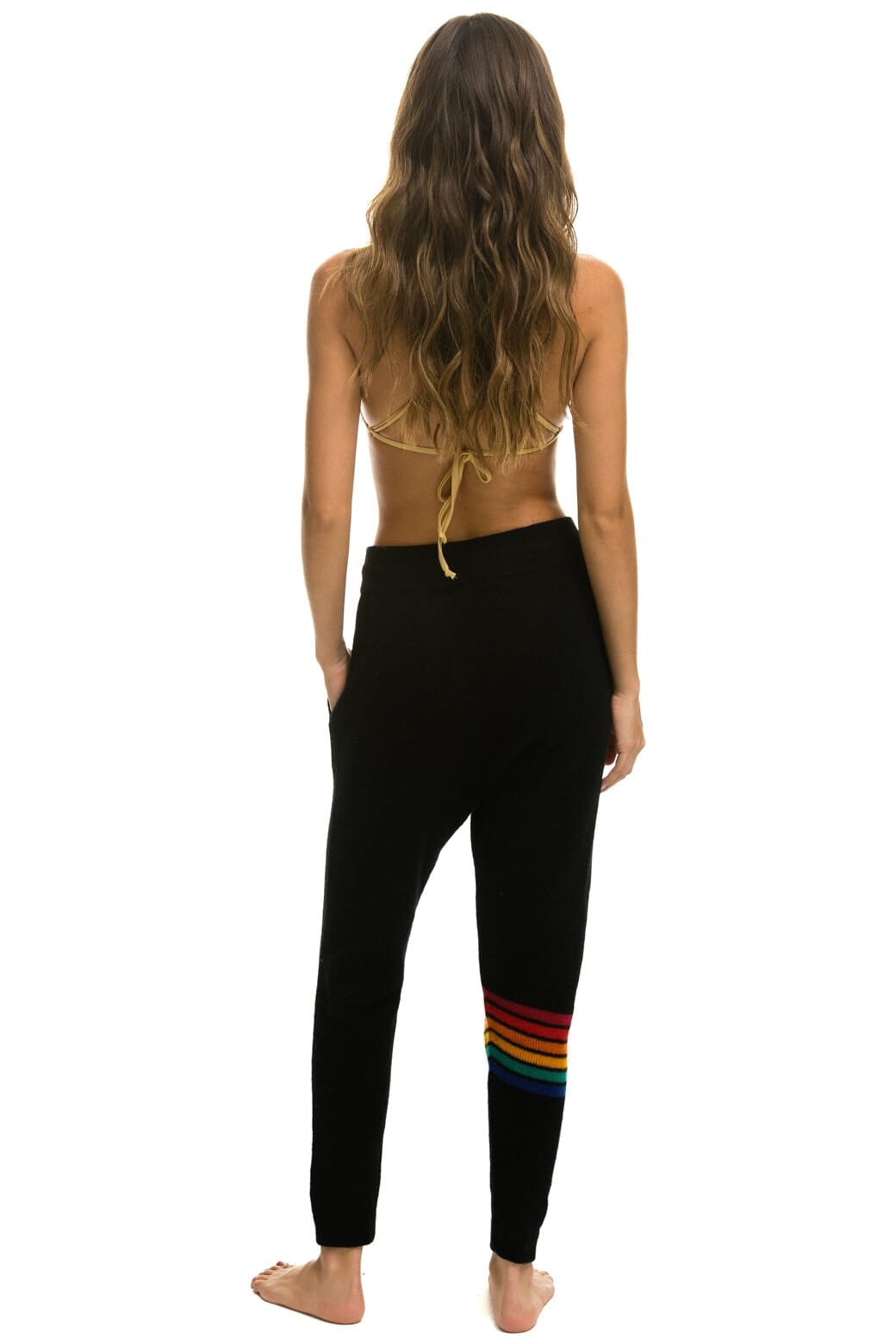 Classic RAINBOW 6 STRIPE CASHMERE RELAXED FIT PANT - BLACK