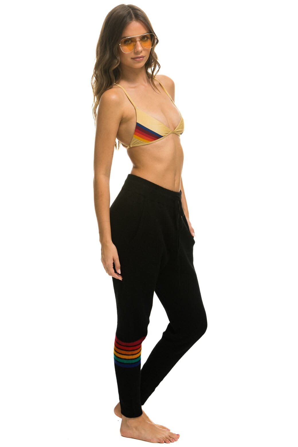 Classic RAINBOW 6 STRIPE CASHMERE RELAXED FIT PANT - BLACK