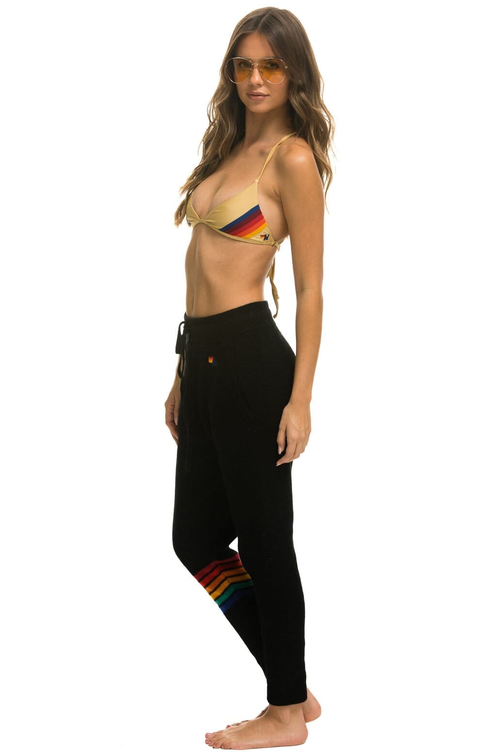 Classic RAINBOW 6 STRIPE CASHMERE RELAXED FIT PANT - BLACK