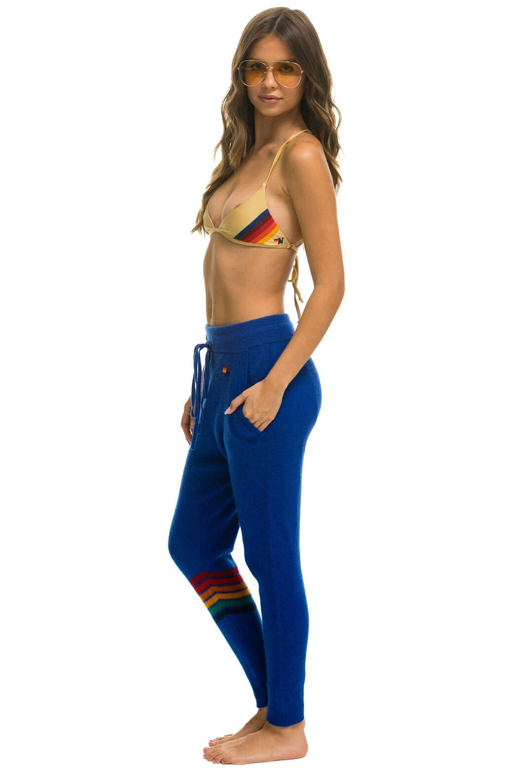 Classic RAINBOW 6 STRIPE CASHMERE RELAXED FIT PANT - LAPIS