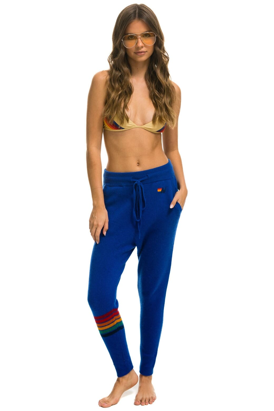 Classic RAINBOW 6 STRIPE CASHMERE RELAXED FIT PANT - LAPIS