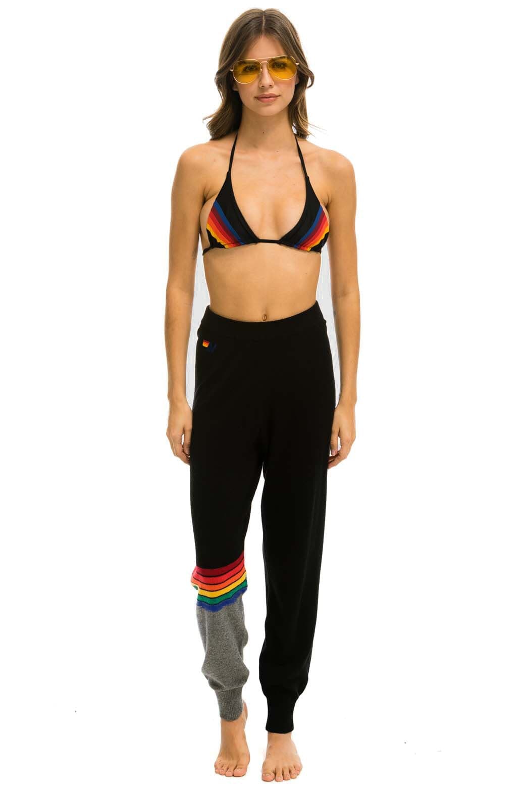 Classic RAINBOW STRIPE CASHMERE LIGHT SWEATER PANT - BLACK CHARCOAL