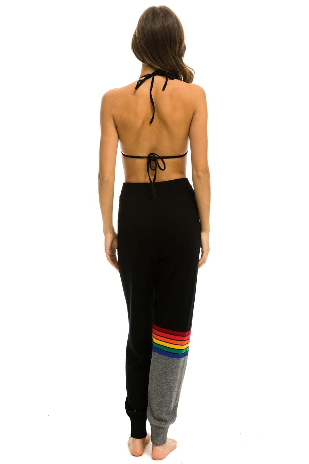 Classic RAINBOW STRIPE CASHMERE LIGHT SWEATER PANT - BLACK CHARCOAL