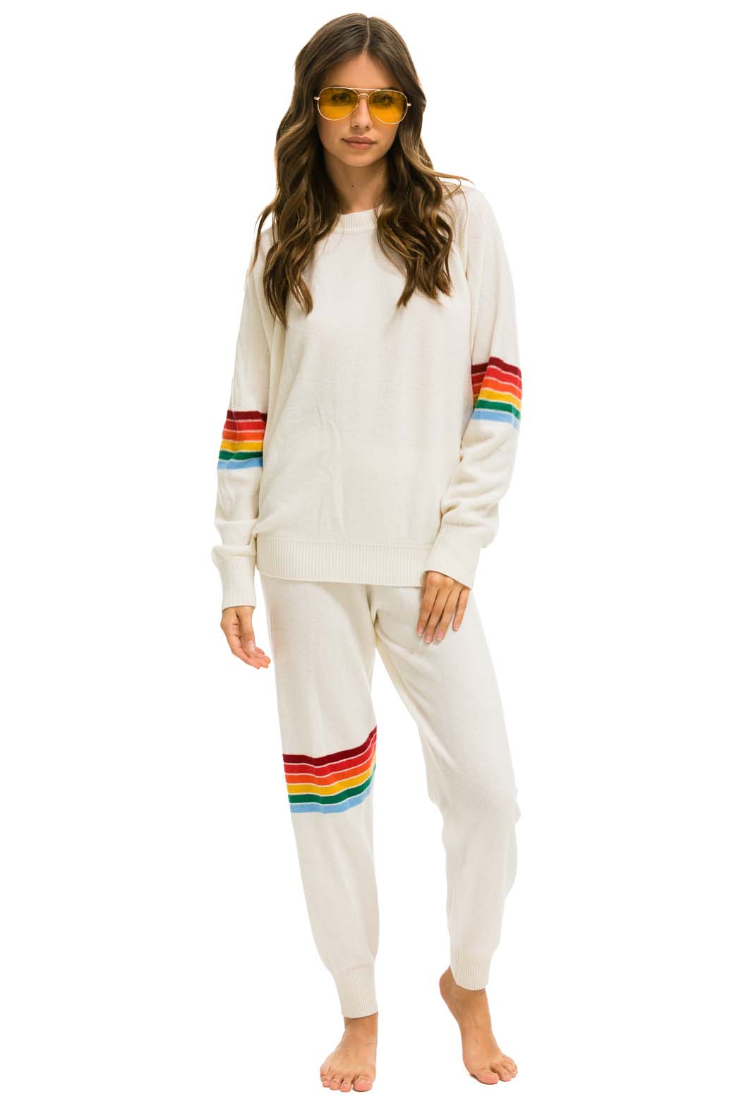 Classic RAINBOW STRIPE CASHMERE LIGHT SWEATER PANT - VINTAGE WHITE