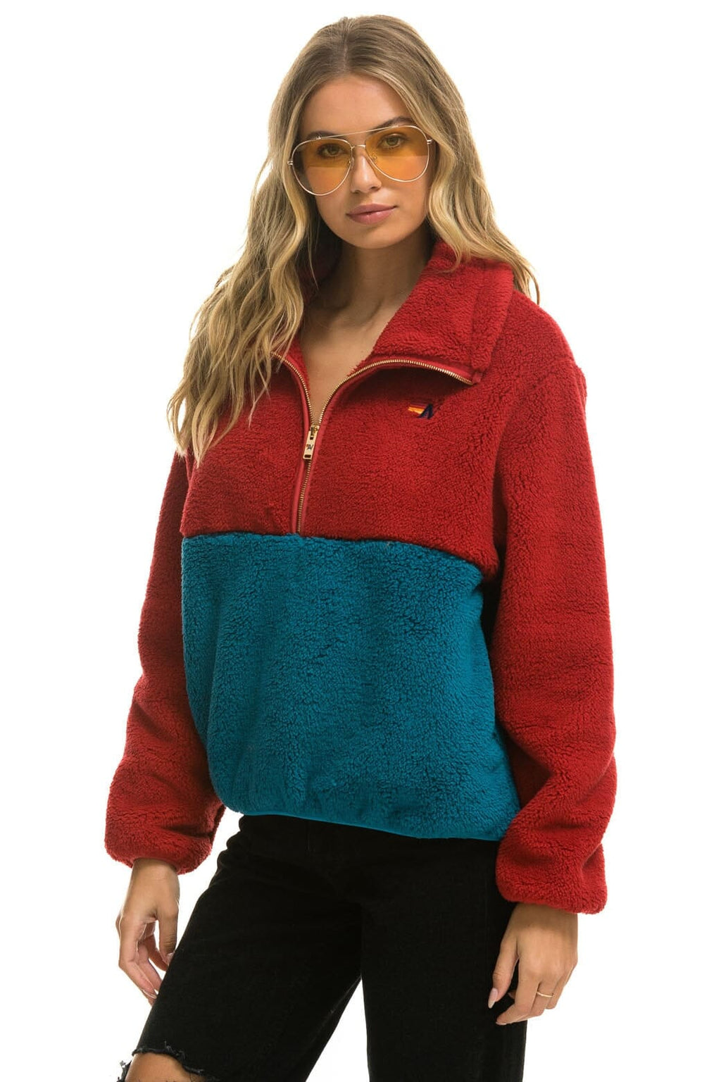 Classic TEDDY APRES HALF ZIP COLOR BLOCK JACKET - CHERRY