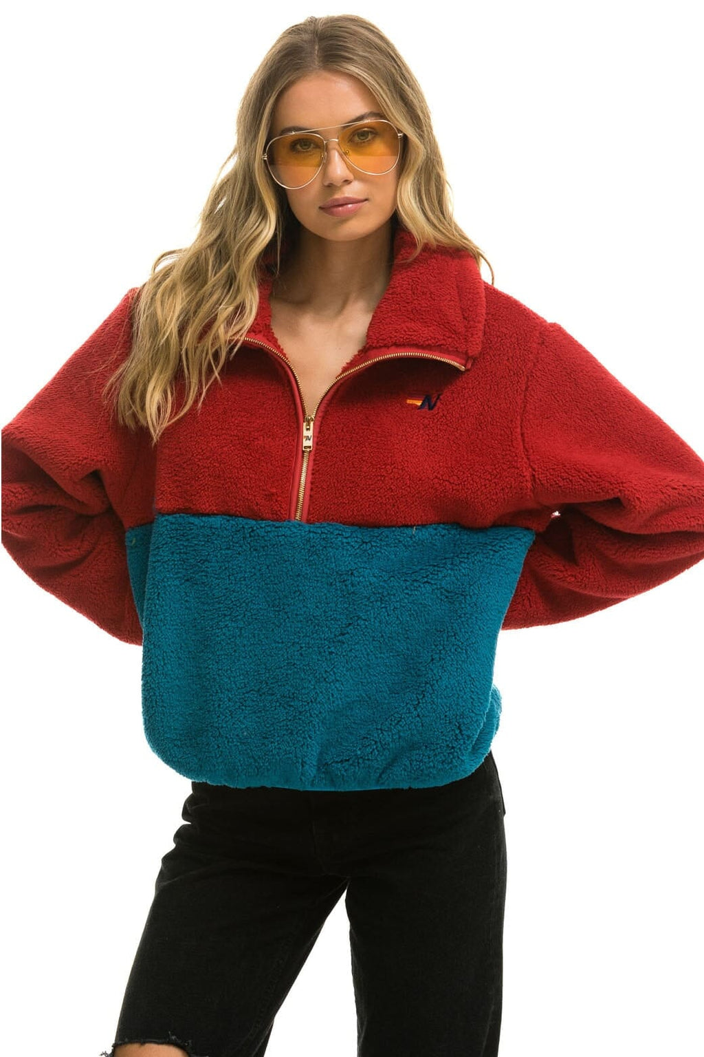 Classic TEDDY APRES HALF ZIP COLOR BLOCK JACKET - CHERRY