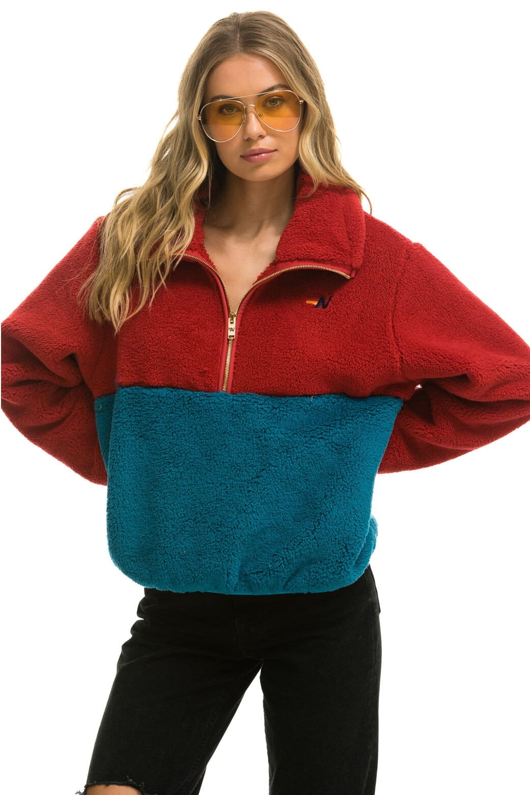 Classic TEDDY APRES HALF ZIP COLOR BLOCK JACKET - CHERRY