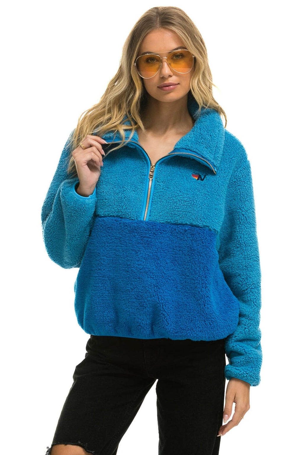 Classic TEDDY APRES HALF ZIP COLOR BLOCK JACKET - OCEAN