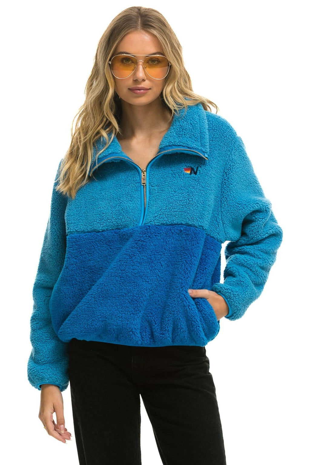 Classic TEDDY APRES HALF ZIP COLOR BLOCK JACKET - OCEAN